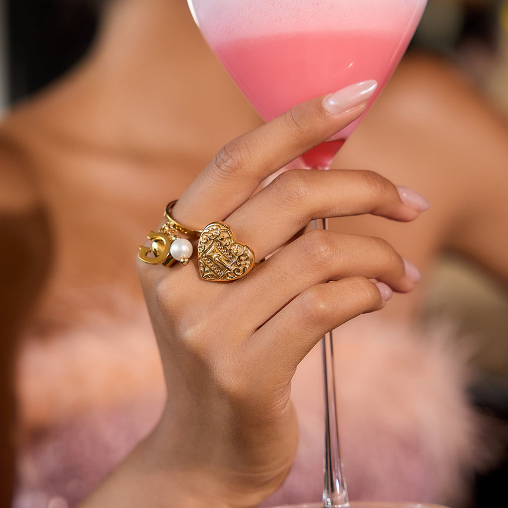 Damen exklusiver Ring mit Herz- und Kristallanhänger Shop Nory