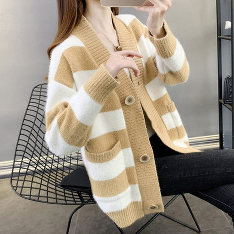 Damen Strickcardigan mit Taschen und Knopf Shop Nory