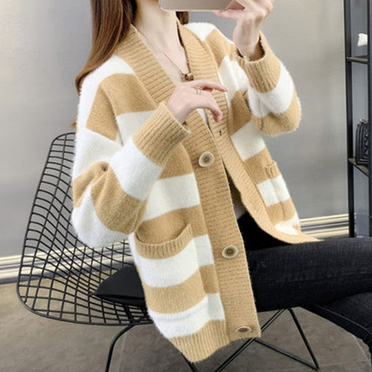 Damen Strickcardigan mit Taschen und Knopf Shop Nory