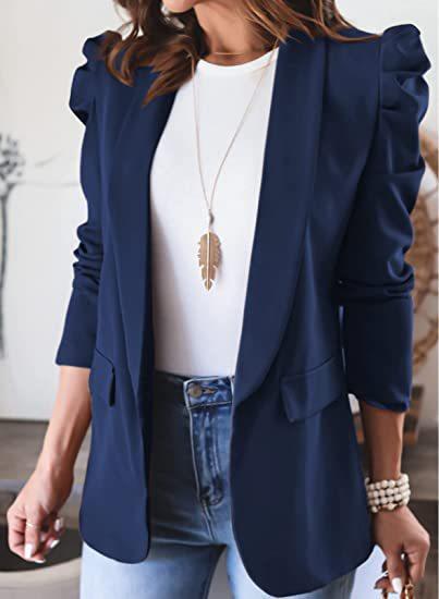 Damen eleganter Blazer mit Puffärmeln und praktischen Taschen