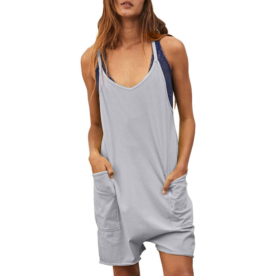 Damen komfortabler Overall mit tiefem Ausschnitt und praktischen Taschen