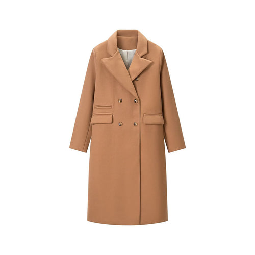 Damen Doppelreihiger Longcoat mit breitem Reverskragen und Pattentaschen Shop Nory
