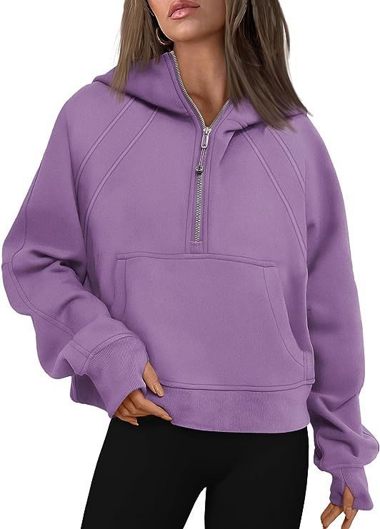 Damen Kurz geschnittener Kapuzenpullover mit halbem Reißverschluss und Kängurutasche Shop Nory