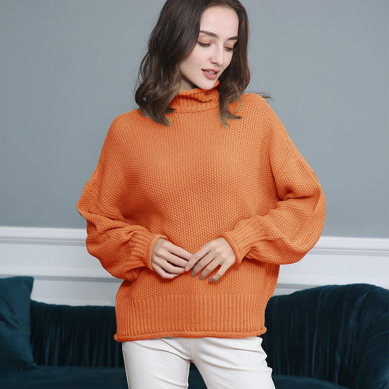 Damen Grobgestrickter Rollkragenpullover mit Ballonärmeln Shop Nory