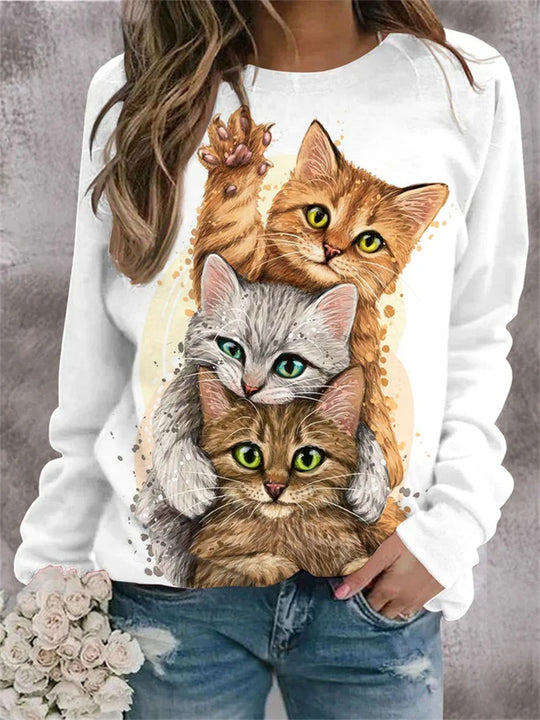 Damen Gemütlicher Übergroßer Fleece-Pullover mit Großem Welpenfoto-Print Shop Nory
