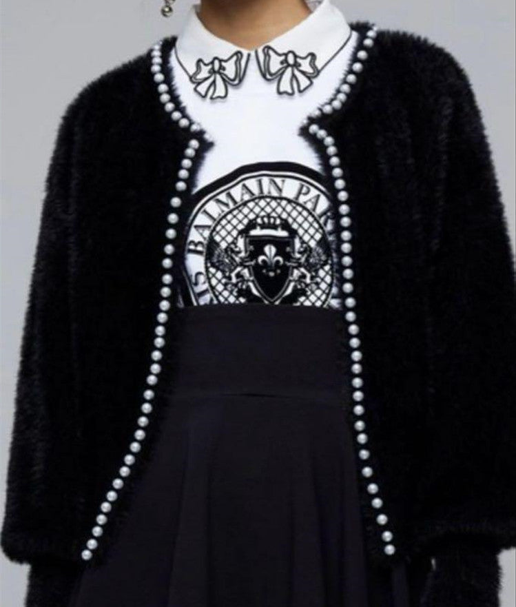 Damen Flauschiger Cardigan mit Perlknöpfen und lässigem Schnitt