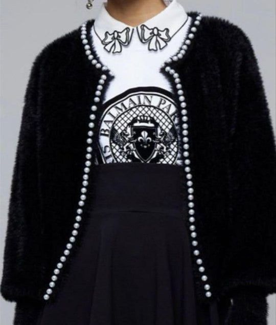 Damen Flauschiger Cardigan mit Perlknöpfen und lässigem Schnitt