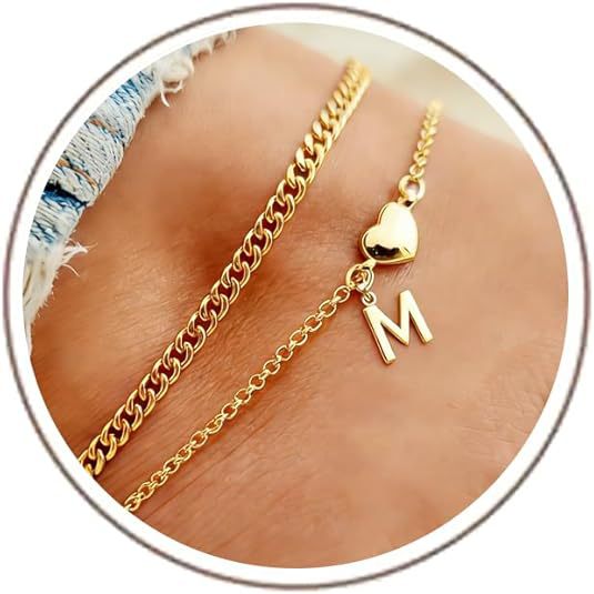 Damen Fußkettchen mit herzförmigem und initialisiertem Anhänger Shop Nory