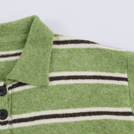 Damen Oversize-Polopullover mit Streifenmuster und Knopfleiste Shop Nory