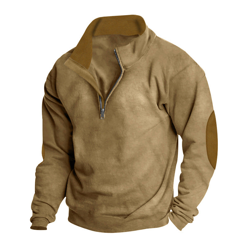 Herren nan Halbzip-Sweatshirt mit Stehkragen, Kontrastkragenfutter und Ellbogenpatches Shop Nory