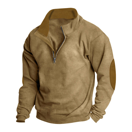 Herren nan Halbzip-Sweatshirt mit Stehkragen, Kontrastkragenfutter und Ellbogenpatches Shop Nory