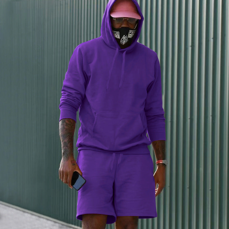 Herren nan zweiteiliges Freizeit-Set Hoodie und Sweatshorts aus French Terry mit Kängurutasche und Tunnelzug Shop Nory