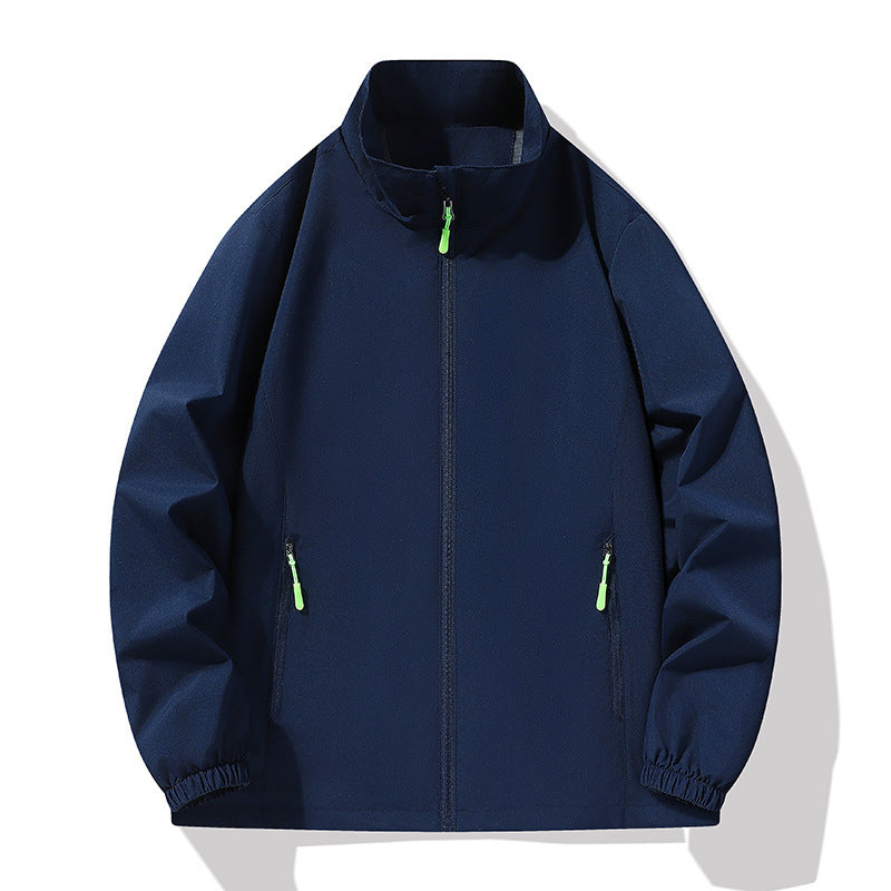 Herren Minimalistische Softshell-Outdoorjacke mit Stehkragen, wind- und wasserabweisender Membran und fluoreszierenden Zipper-Pulls Shop Nory