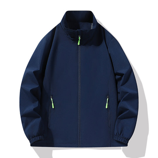 Herren Minimalistische Softshell-Outdoorjacke mit Stehkragen, wind- und wasserabweisender Membran und fluoreszierenden Zipper-Pulls Shop Nory