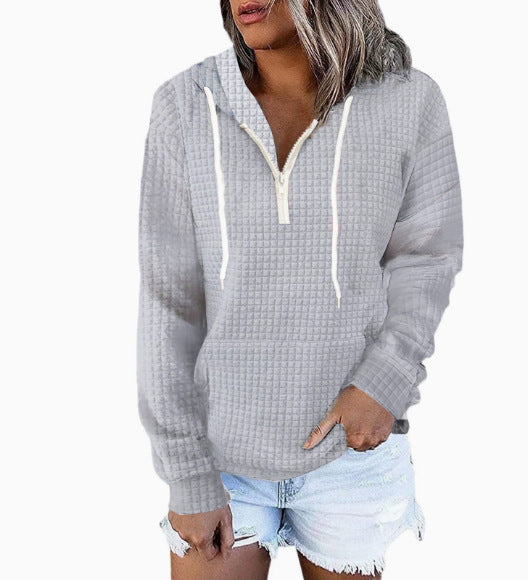 Damen Waffelstruktur Kapuzenpullover mit Halbzip, Kängurutasche und lässigem Oversize‑Schnitt Shop Nory