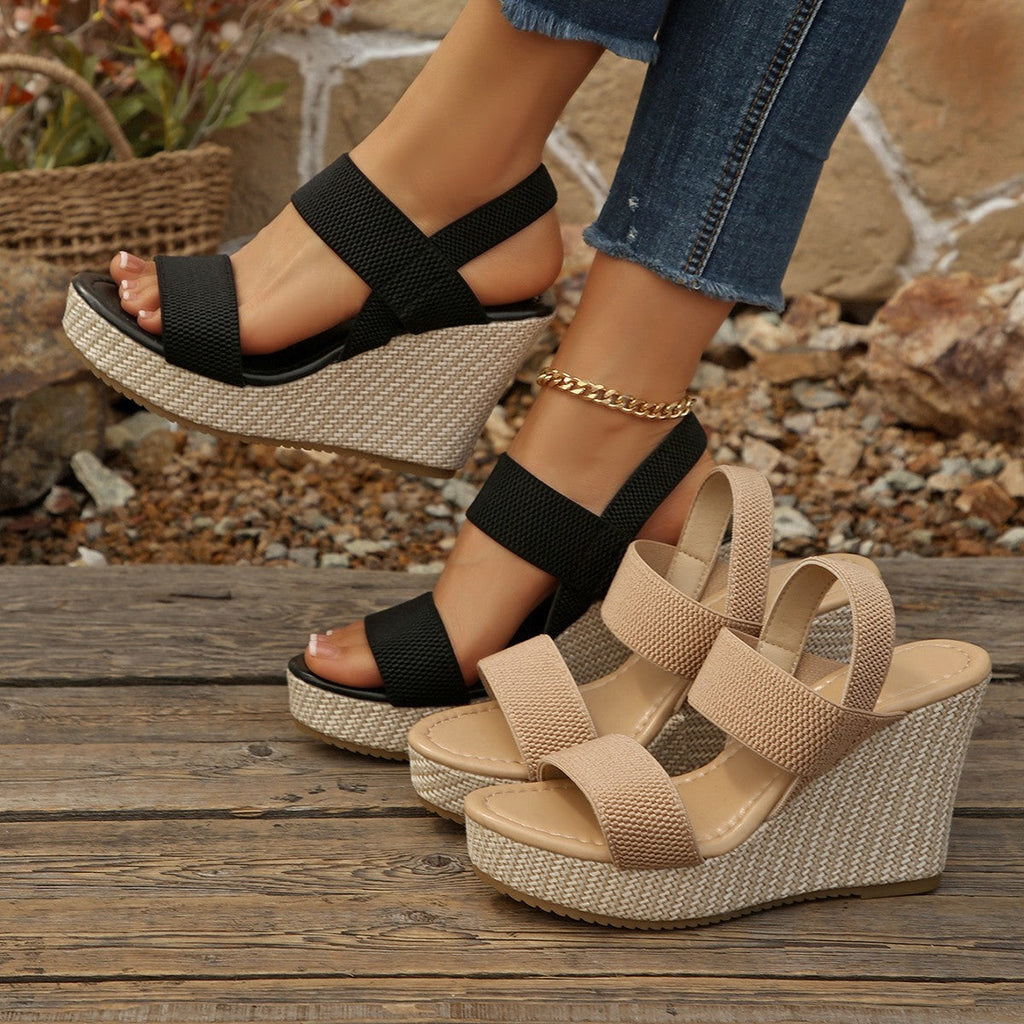 Damen Wedge-Sandalen mit elastischen Riemen und modischem Plateau