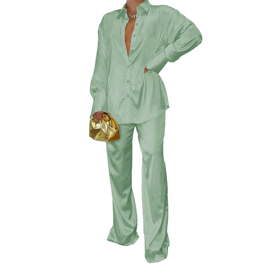 Damen Satin-Hemd und Palazzo-Hose Lounge-Set Shop Nory