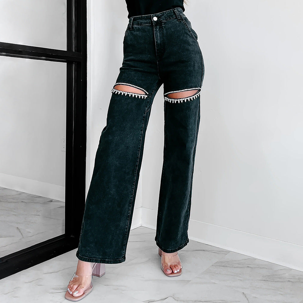 Damen Hochtaillierte Jeans mit durchbrochenem Design