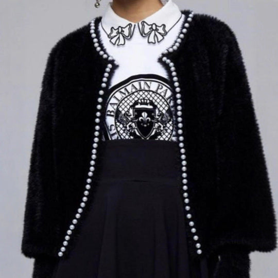 Damen Flauschiger Cardigan mit Perlknöpfen und lässigem Schnitt