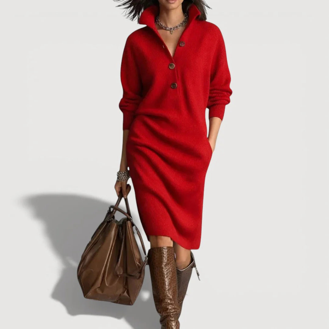Damen Bequemes Strickkleid mit Knopfdetails