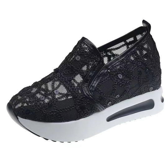 Damen Plateausneaker mit verstecktem Keil und Spitzenbesatz Shop Nory