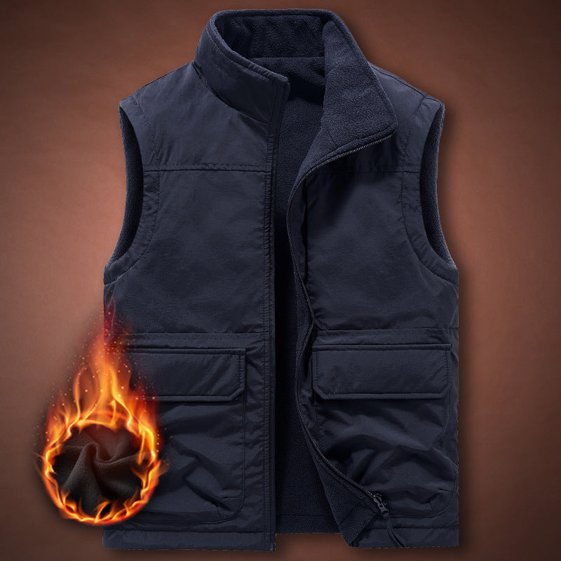 Herren Thermische Fleeceweste mit winddichter Nylonaußenschicht, hohem Stehkragen und Multifunktionstaschen Shop Nory