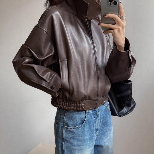 Damen Modische Kunstlederjacke mit lässiger Passform