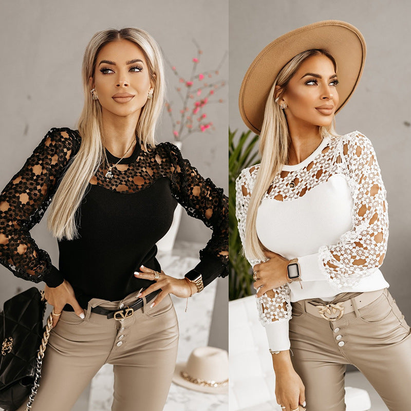 Damen Bluse mit eleganten Spitzenärmeln