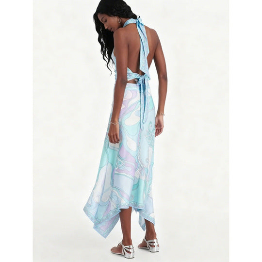 Damen Halterkleid mit asymmetrischem Saum und auffälligem Grafikdruck Shopnory