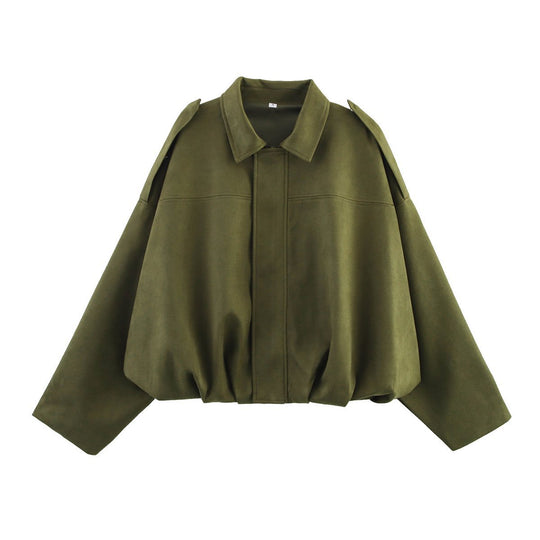 Damen Oversize Wildlederimitat-Kurzjacke Shop Nory