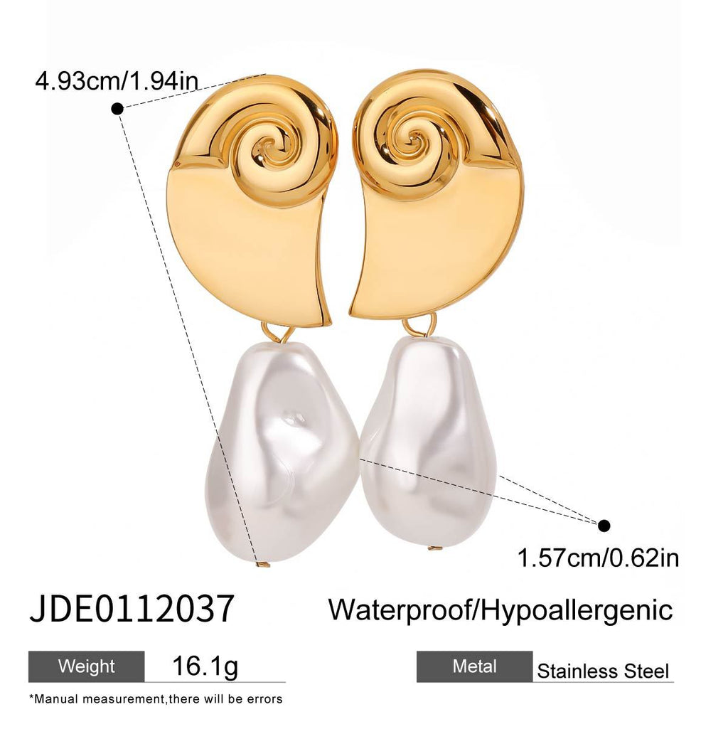 Damen elegante Ohrhänger mit muschelförmigem Design und Perlenanhänger Shop Nory