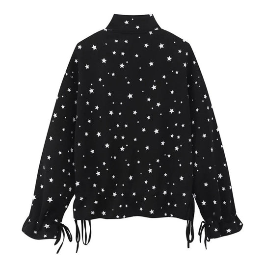 Damen leichte Stehkragen-Sweatjacke mit Sternen-Allover, Applikationen und Kordelzug Shop Nory