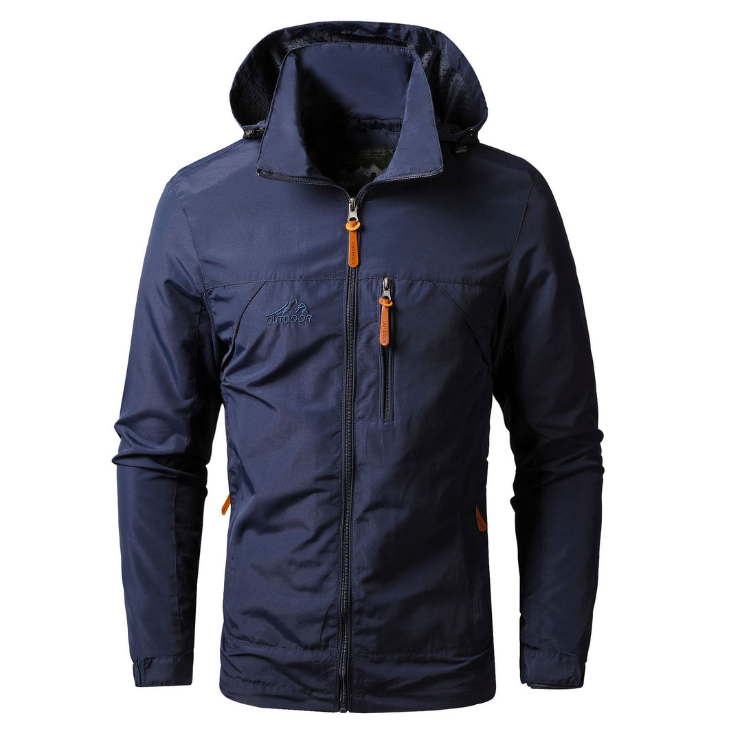 Herren Leichte wasserabweisende Allwetter-Outdoorjacke mit Kapuze und Brust-Reißverschluss Shop Nory