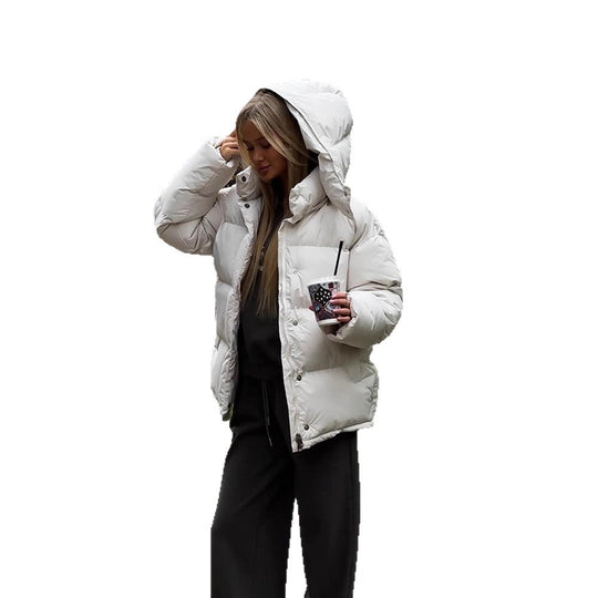 Damen Kurze winddichte Stepp‑Pufferjacke mit abnehmbarer Kapuze und hohem Stehkragen Shop Nory