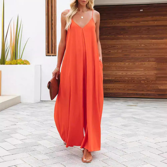 Damen Maxikleid mit v-ausschnitt und fließendem Schnitt