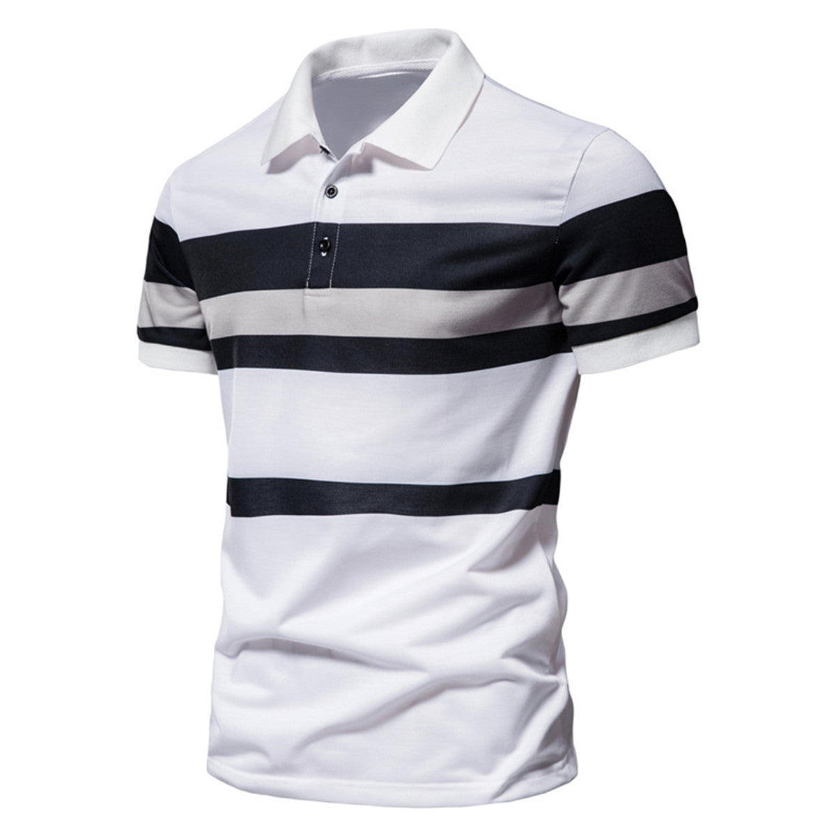 Herren Poloshirt mit modernem Streifenmuster und atmungsaktiver Baumwolle