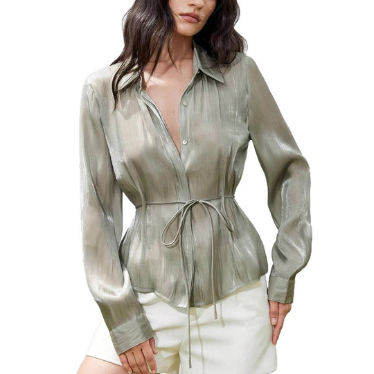 Damen Seidenglänzende Taillierte Bluse mit Kordelzug Shop Nory