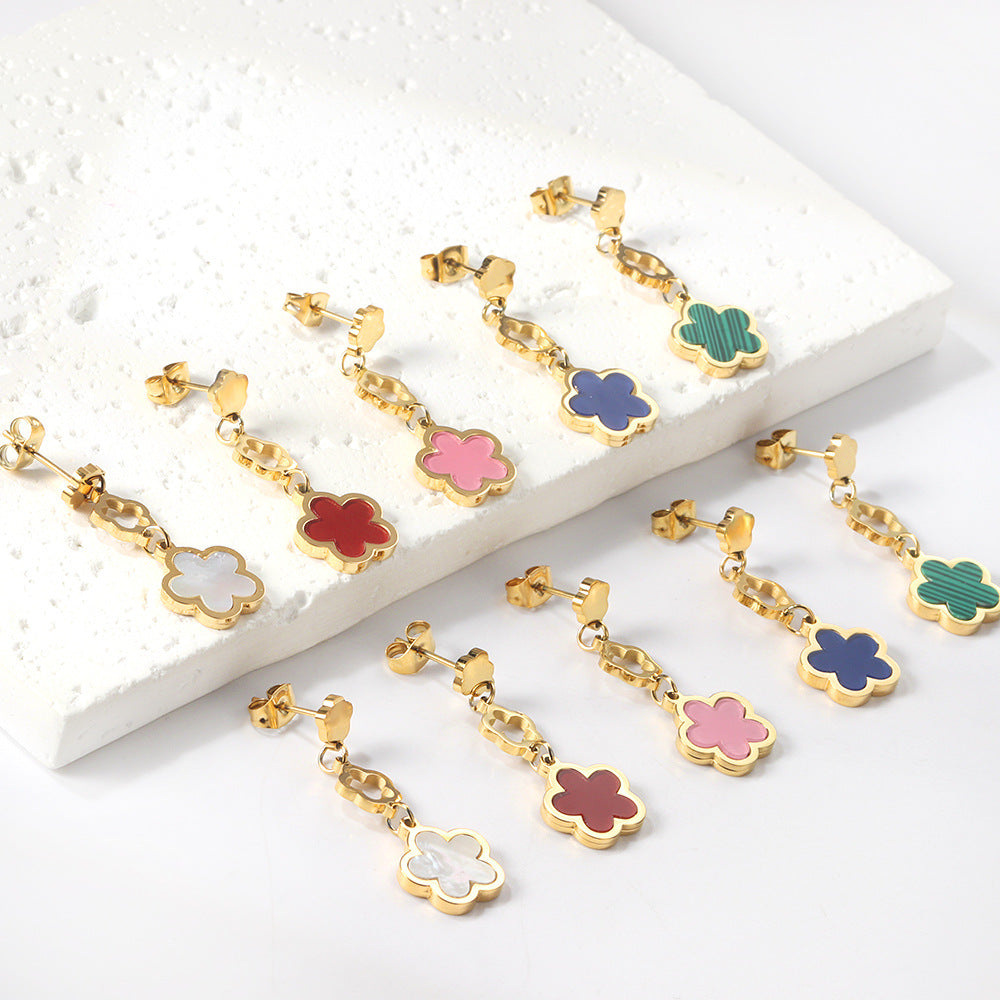 Damen Hängende Ohrringe mit floralem Design und glänzender goldfarbener Oberfläche Shop Nory