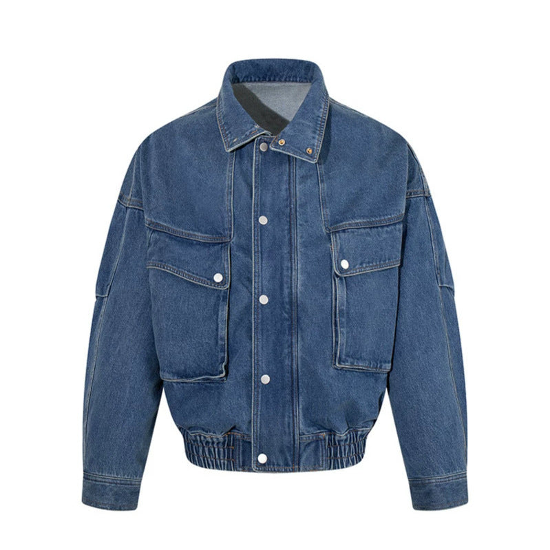 Damen Oversize-Jeansjacke mit Stehkragen, Druckknopfleiste und aufgesetzten Cargo-Taschen Shop Nory