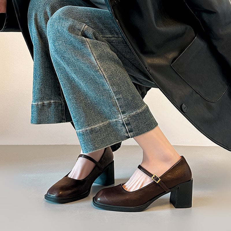 Damen elegante Mary Jane Pumps mit komfortablem Blockabsatz