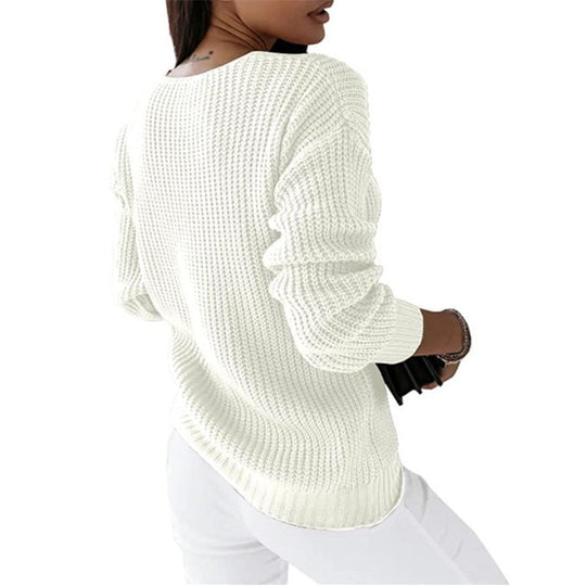 Damen nan grob gestrickter V-Ausschnitt Pullover mit Zopfmuster und lockerer Silhouette Shop Nory