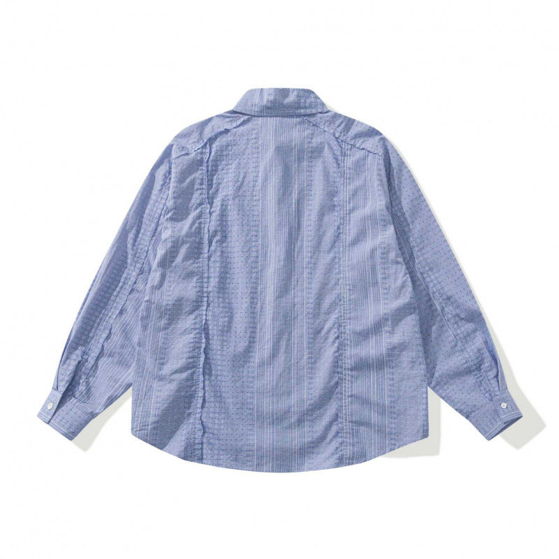Unisex Oversize-Langarmhemd aus leichter Strukturbaumwolle mit Kentkragen und feiner Streifenbordüre Shop Nory