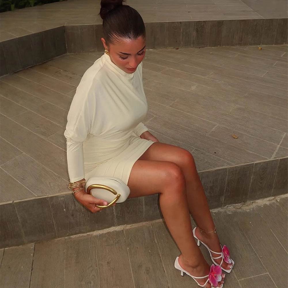 Damen Tailliertes Minikleid mit hohem Stehkragen & seitlicher Drapierung Shop Nory