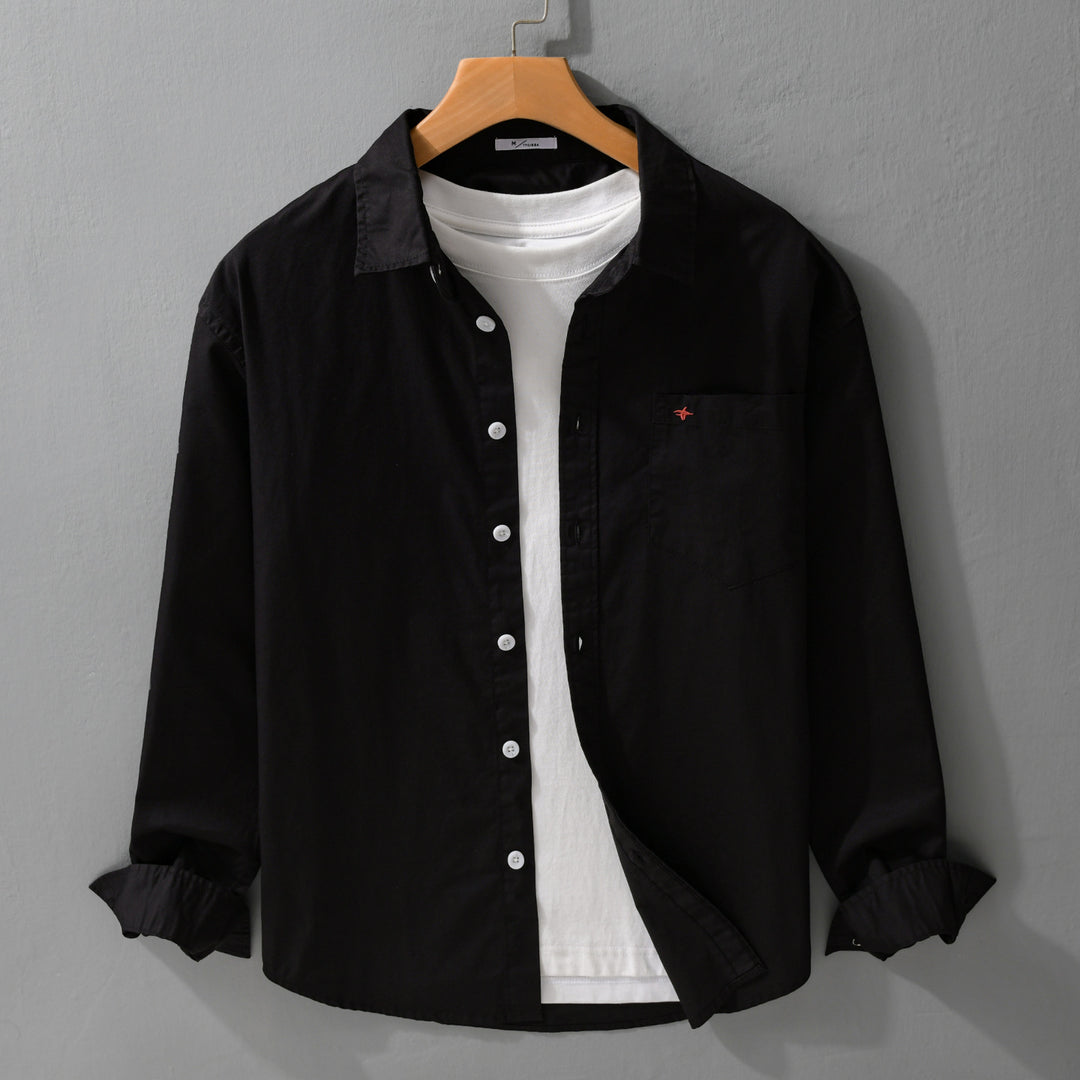 Herren Leichtes Baumwollhemd im Overshirt‑Stil mit Kentkragen, Brusttasche und dezenter Mini‑Stickerei Shop Nory