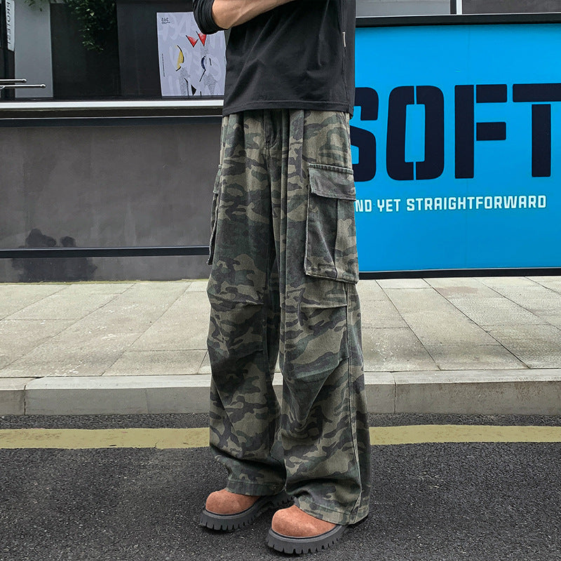 Herren Weite Camouflage-Cargohose mit tiefem Schritt, Multi‑Taschen und elastischem Bund Shop Nory