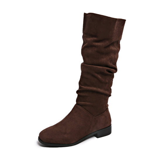 Damen kniehohe Schaftstiefel im Slouch-Look aus Veloursimitat mit rutschfester Gummisohle Shop Nory