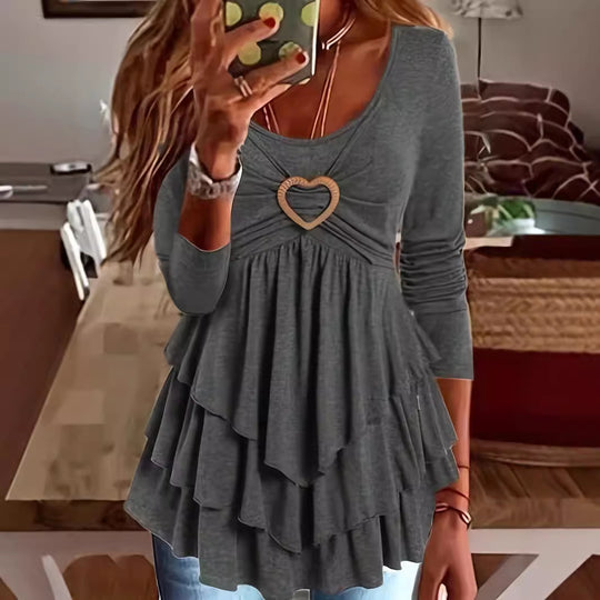 Damen Lagenlook-Tunika mit herzförmiger Zierschnalle und gerafftem Dekolleté Shop Nory