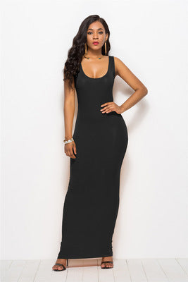 Damen Elegantes, figurbetontes Maxikleid mit tiefem Rundhalsausschnitt