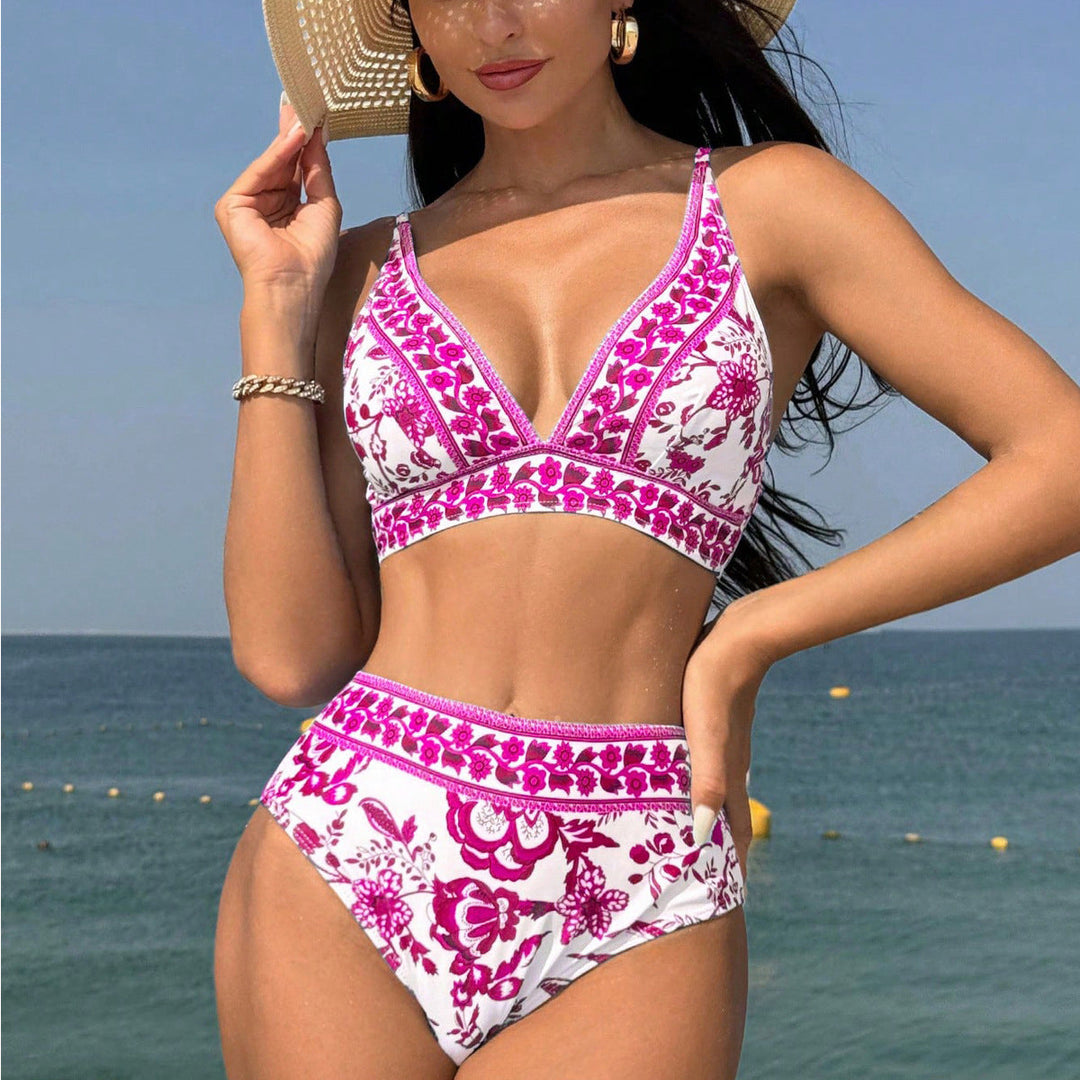 Damen Hochtaillierter Bikini mit floralem Muster