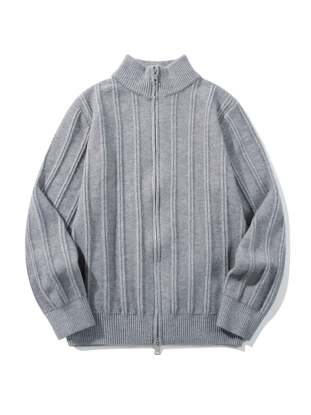 Unisex Geraffte Strick-Zipjacke mit hohem Stehkragen und vertikaler Struktur Shop Nory
